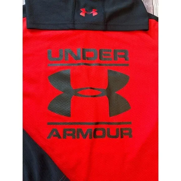 Under Armour Youth Hoodie YXL ColdGear Infrared Red Black Long Sleeve Pullover - Picture 3 of 9